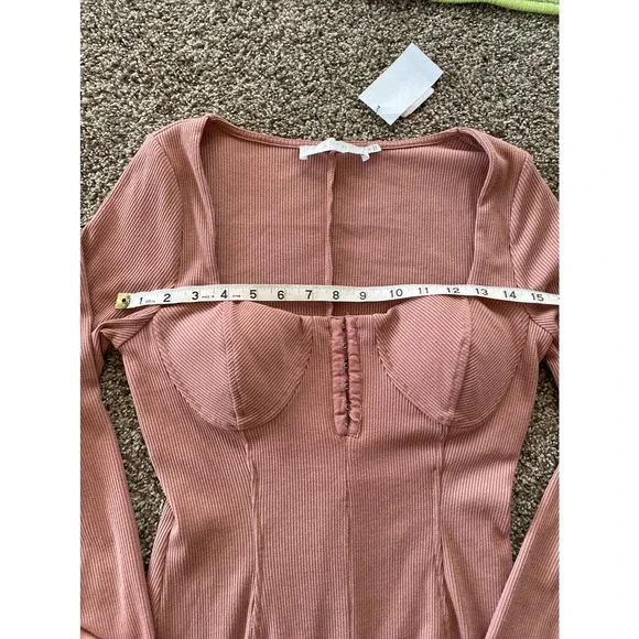 Astr Corset Blush Long Sleeve Cocktail Dress Mini Ribbed Medium - Picture 8 of 8